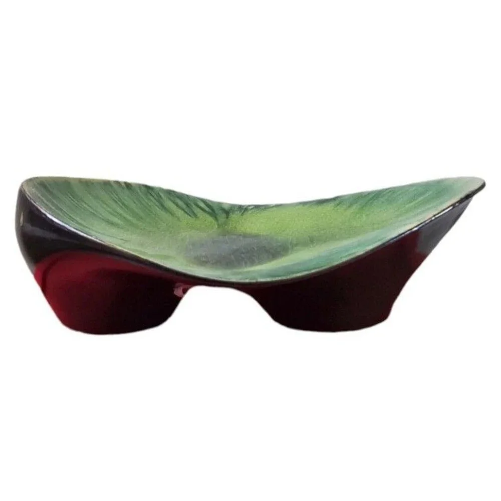 Pier 1 Sculpture Asymetrical Bowl Green Drip Glaze Centerpiece 14